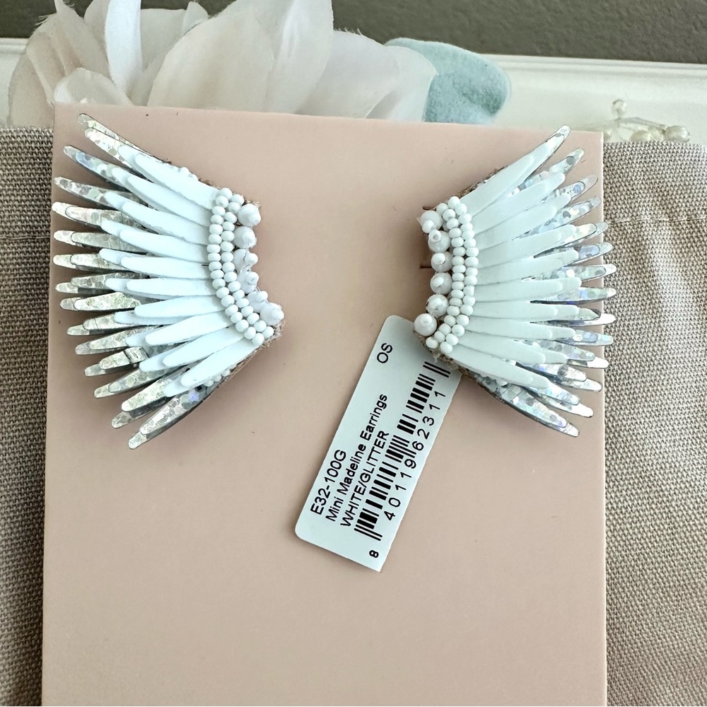 Mignonne Gavigan Mini Madeline White Glitter Earrings NWT